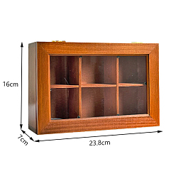 Кокосово-Коричневый 6 решетчатая деревянная коробка для хранения украшений, коробочка для шоколада с окошком из прозрачного стекла, прямоугольные, кокосового коричневый, 7x23.8x16 см