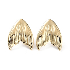 Real 14K Gold Plated 304 Stainless Steel Stud Earrings, Fishtail, Real 14K Gold Plated, 21x17mm