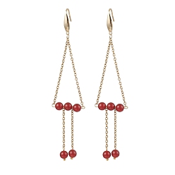 Golden Natural Carnelian Dangle Earring, with 304 Stainless Steel Cable Chains and 316 Surgical Stainless Steel Earring Hooks, Triangle, Golden, 108mm