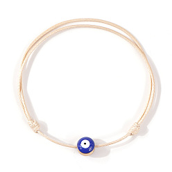 Желтая Старая Ткань  Браслеты из смоляной эмали и бусин от сглаза, регулируемые плетеные браслеты из вощеного шнура для женщин, старое кружево, внутренний диаметр: 11 дюйм (28 см)