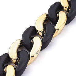 Black Handmade Curb Chains, Twisted Chain, with Opaque Spray Painted Acrylic Linking Rings and CCB Plastic Linking Rings, Oval, for Jewelry Making, Black, Link: 29x20x6mm, 39.37 inch(1m)/strand