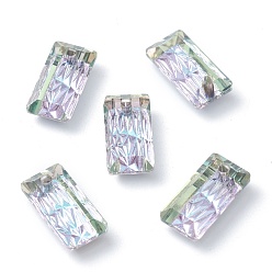 Vitrail Light Embossed Glass Rhinestone Pendants, Rectangle, Faceted, Vitrail Light, 14x7x4.2mm, Hole: 1.5mm