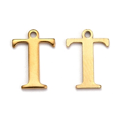 Letter T Ионное покрытие (ip) 304 подвески с алфавитом из нержавеющей стали, золотые, letter.t, 12x8.5x1 мм, отверстие : 1 мм