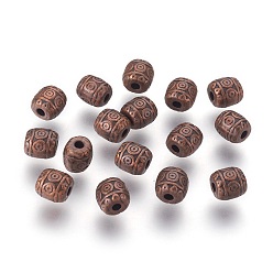 Красная Медь Тибетский стиль сплава баррель бисером, без кадмия, без никеля и без свинца, Красная медь, 7x6.5 мм, Отверстие : 2 мм , около 1470 шт / 1000 г