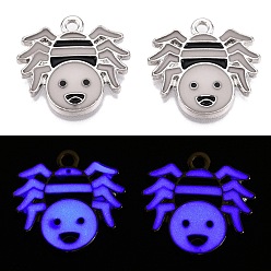 Платина Подвески из эмали и светящегося сплава на тему хэллоуина, светится в темноте, очарование паука, платина, 17.5x18x1.5 мм, отверстие : 1.6 мм