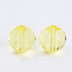 Yellow Transparent Acrylic Beads, Faceted, Round, Yellow, 10x10mm, Hole: 1.8mm, about 940pcs/500g