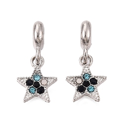 Платина Подвески из сплава с разноцветными стразами в европейском стиле, подвески в виде звезд с большими отверстиями, платина, 25 мм, звезды: 14x11.5x2 mm, отверстие : 5 мм