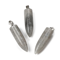 Лабрадорита Натуральные лабрадоритные остроконечные подвески, Подвески в форме пули с 304 защелкивающимися креплениями из нержавеющей стали, цвет нержавеющей стали, 45x11.5~12 мм, отверстие : 7x4 мм