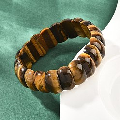 Тигровый глаз Натуральные браслеты из тигрового глаза в форме изогнутой прямоугольной плитки, украшенные бусинами, эластичные., внутренний диаметр: 2.24 дюйм (5.7 см)