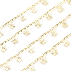 Real 18K Gold Plated Brass Curb Chains, with Star Charm & Spool, Soldered, Long-Lasting Plated, Real 18K Gold Plated, Link: 2x2x0.5mm, about 32.8 Feet(10m)/roll