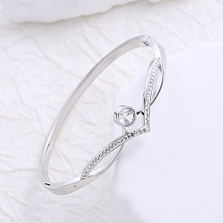 Нержавеющая Сталь Цвет Браслеты из нержавеющей стали с микропаве из кубического циркония, шарнирные браслеты для женщин, цвет нержавеющей стали