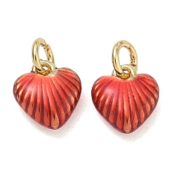 Roja Acumular colgantes de chapado de latón, con esmalte, encantos del corazón, sin plomo y cadmio, larga duración plateado, real 18 k chapado en oro, rojo, 10x9x4 mm, agujero: 3.5 mm