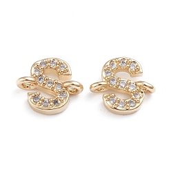 Letter S Латунные микро-паве кубические цирконии буквы ссылки, для изготовления именных ожерелий, долговечный, буквы, прозрачные, реальный 18 k позолоченный, letter.s, 7.8x8.8x2.8 мм, отверстие : 1 мм