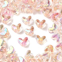 Pink Уф-покрытие прозрачные акриловые бусины, радужный, сердце, розовые, 9x11.5x7 мм, отверстие : 1.4 мм