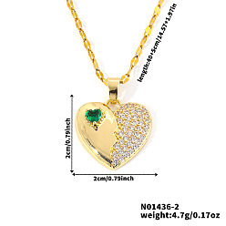 Зеленый Латунные ожерелья с подвеской в форме сердца из кубического циркония для женщин, золотые, зелёные, 15.75 дюйм (40 см)