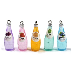 (52) Непрозрачная лаванда Прозрачные смоляные подвески, с фурнитурой платина железная, имитация коктейля, разноцветные, 33x11x11 мм, отверстие : 2 мм