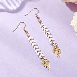 Золотой Лист 201 из нержавеющей стали болтаться серьги, с латунными и 304 нержавеющими стальными крючками для сережек, золотые, 75x10 мм