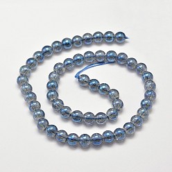 Steel Blue Electroplate Synthetic Crackle Quartz Bead Strands, Round Full Rainbow Plated, Steel Blue, 8mm, Hole: 1mm, about 50pcs/strand, 15.7 inch