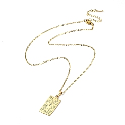 Pisces Rectangle with Twelve Constellations Pendant Necklaces, 304 Stainless Steel Cable Chains Necklaces, Golden, Pisces, 15.98 inch(40.6cm)