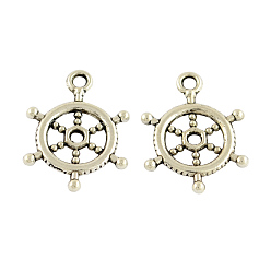 Античное Серебро Тибетском стиле сплава шлем подвески, без кадмия и без свинца, античное серебро, 20x15x1.5 мм, отверстие : 2 мм