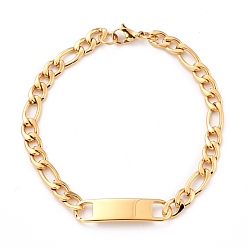 Golden 304 Edelstahl-ID Armbänder, Link Armbänder, mit figaro ketten, Rechteck, golden, 7-7/8 Zoll (20 cm)
