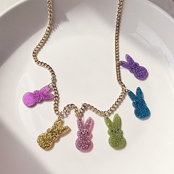 Разноцветный Подвеска-нагрудник в виде пасхального кролика из акрила с блестками и цепочками из сплава., золотые, красочный, 19.69 дюйм (50 см)