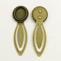 Antique Bronze Iron Bookmark Cabochon Setting, with Alloy Oval Tray, Lead Free & Nickel Free & Cadmium Free, Antique Bronze, 86x25x3mm, Tray: 18x25mm