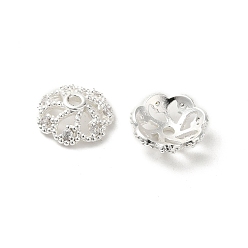 Серебро Покрытие стойки, колпачки из латунных бусин, с четким кубического циркония, долговечный, без свинца и без кадмия, цветок, серебряные, 10.5x10.5x3.5 мм, отверстие : 1.5 мм