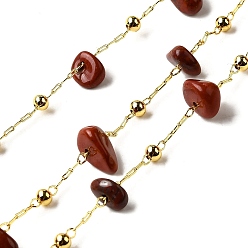 Красный Камень Цепочки из бусин ручной работы из натуральной красной яшмы, пайки, с реечной обшивкой латунными выводами, долговечный, без свинца и без кадмия, с катушкой, реальный 18 k позолоченный, 5~14x2~7x3~7 мм