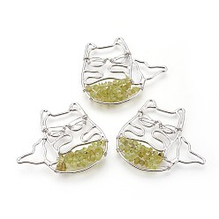 Peridot Natural Peridot Big Pendants, with Brass Findings, Animal, Platinum, 45x50.5x6mm
