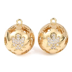 Настоящее золото 18K Латунные микропаве прозрачные подвески с фианитом, долговечный, круглые подвески с рисунком птиц, реальный 18 k позолоченный, 29x24.5x23 мм, отверстие : 2.5 мм