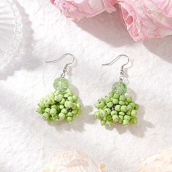 Зеленый Стеклянные круглые серьги с подвесками, платина, зелёные, 50 мм