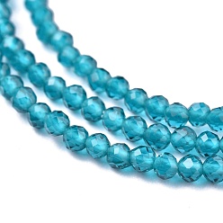 Deep Sky Blue Glass Beads Strands, Imitation Quartz, Faceted, Round, Deep Sky Blue, 2mm, Hole: 0.5mm,  about 175pcs/strand, 14.9 inch(38cm)