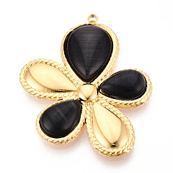 Черный 304 подвески из нержавеющей стали, цветок, со стеклом, реальный 18 k позолоченный, ионное покрытие (ip), чёрные, 35.5x29x4~4.5 мм, отверстие : 1.6 мм