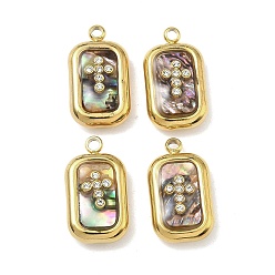 Cross 304 из нержавеющей стали подвески оболочки, прямоугольный шарм, со стразами, крестик, 18x10x5~5.5 мм, отверстие : 1.8 мм