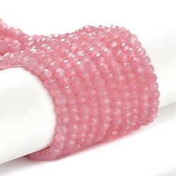 Pink Запекание расписных стеклянных бусин с имитацией нефрита, граненые, шайба, розовые, 3x2 мм, отверстие : 0.8 мм, около 135~140 шт / нитка, 32~34 см