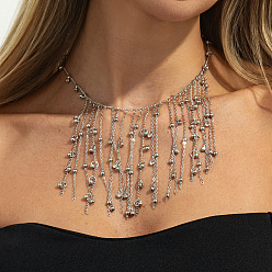 Платина Ожерелья из сплава железа, латуни и стразов CCB, подвески с кисточками, платина, 14.17 дюйм (36 см)