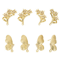 Mixed Shapes 8 шт. 4 стили латунные микропаве прозрачные кубические циркониевые серьги-гвоздики фурнитура, реальный 14 k позолоченный, разнообразные, 23~24x15~20 мм, отверстие : 1.6 мм, штифты : 1 мм, 2 шт / стили