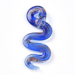 Королевский синий Ручной золотой песок Lampwork большие кулоны, змеиные чары, королевский синий, 61.5~63x27~29x8.5~11 мм, отверстие : 5~7x6~8.5 мм