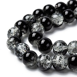 Black Spray Painted Crackle Glass Beads Strands, Round, Two Tone, Black, 8mm, Hole: 1.3~1.6mm, about 100pcs/strand, 31.4 inch