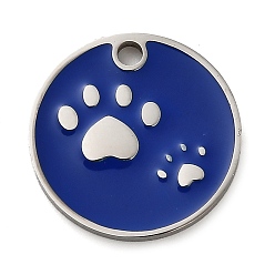 Темно-Синий 304 подвески из нержавеющей стали, с эмалью, плоский круглый с подвеской в виде отпечатка лапы, темно-синий, 15x1.5 мм, отверстие : 1.6 мм