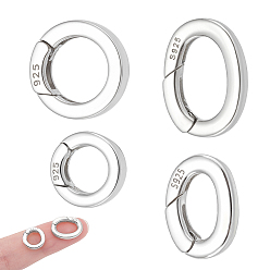 Серебро 4 шт. 4 стили 925 кольца с пружинным затвором из стерлингового серебра, серебряные, 10~14x7~12x2~3 мм, отверстие : 4~8 мм, 1 шт / стиль