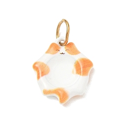 Orange 304 Stainless Steel Enamel Pendants, Calico Cat Shape Charm, with Jump Ring, Orange, 16.5x14x3mm, Hole: 4.5mm