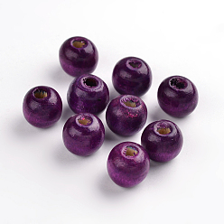 Purple Natural Maple Wood Beads, Dyed, Round, Purple, 12x10.5mm, Hole: 3mm, about 1800pcs/1000g