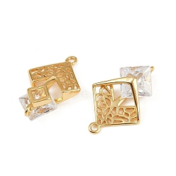 Настоящее золото 18K Подвески-подвески из латуни с прозрачным кубическим цирконием в форме ромба и дерева жизни, долговечный, без никеля , реальный 18 k позолоченный, 18.5x12x6 мм, отверстие : 1 мм