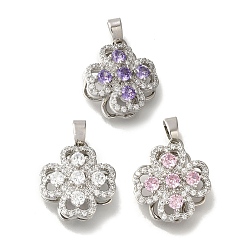 (52) Непрозрачная лаванда Подвеска из латуни с микропаве из кубического циркония, без свинца и без кадмия, долговечный, цветок, платина, разноцветные, 18x15x5 мм, отверстие : 4x3 мм