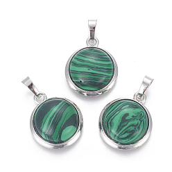 Малахит Синтетического малахита подвески, с латунной фурнитурой , полукруглый, платина, 23~24x19~20x8~10 мм, отверстие : 8x5 мм