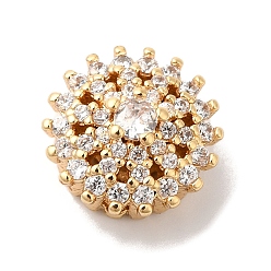 Настоящее золото 18K Латунные микропаве из прозрачного кубического циркония, без кадмия, без никеля и без свинца, цветок, реальный 18 k позолоченный, 12.5x7.5 мм, отверстие : 1.8 мм