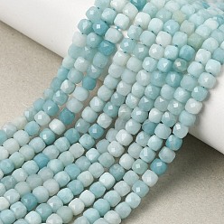 Flower Amazonite Brins de perles d'amazonite de fleurs naturelles, facette, cube, 4x4x4mm, Trou: 0.7mm, Environ 95 pcs/chapelet, 15.55'' (39.5 cm)