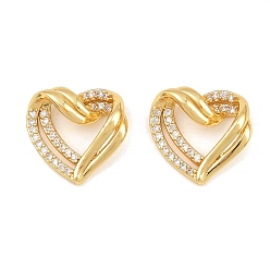 Real 18K Gold Plated Brass Micro Pave Clear Cubic Zirconia Pendants, Heart Charms, Real 18K Gold Plated, 15x15.5x5mm, Hole: 5.5x9.5mm